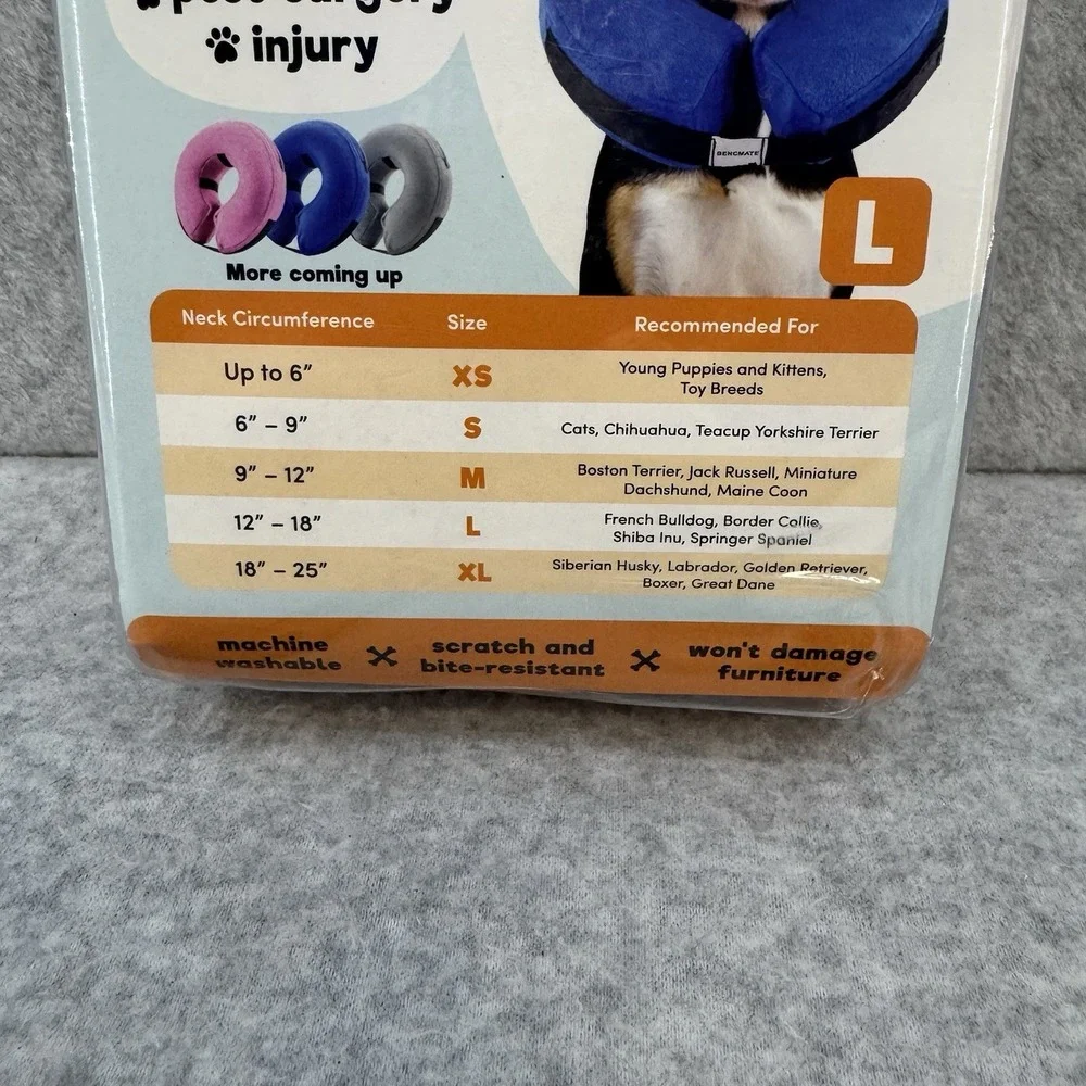 Bencmate Inflatable Collar For Dogs Cats Blue Soft Pet Recover Large